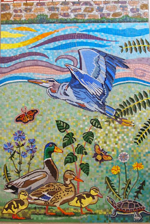 Great Blue Heron mosaic art detail