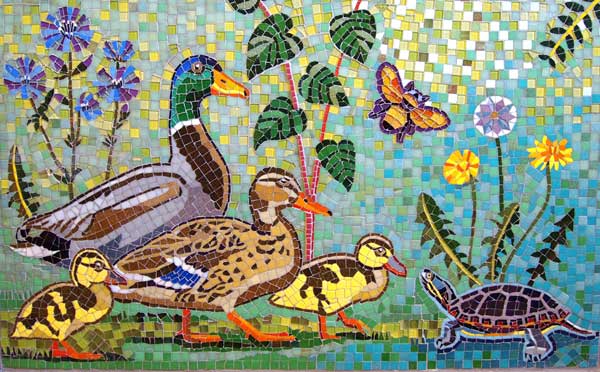 Mallard Family mosaic art detail