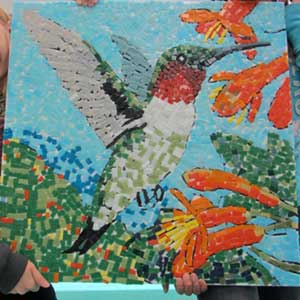 glass mosaic tile art hummingbird