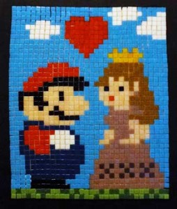 Mario and Princess mosaic art by Katy Devlin.