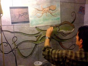 Work in progress octopus shower mosaic by Jason Hiller