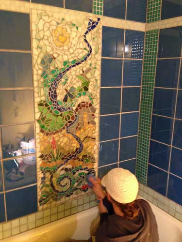 Shower mosaic work in progress