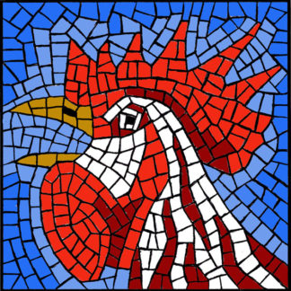 Mosaic Pattern Rooster Crowing colored version