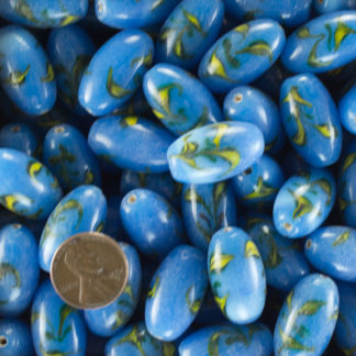 Ovoid Blue Yellow Floral Glass Beads