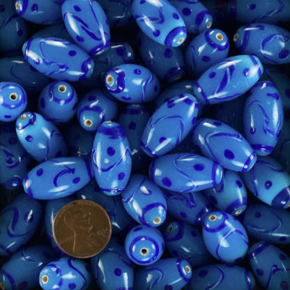 Ovoid Blue Nautical Glass Beads