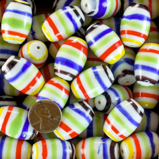 Rainbow Stripe Oval Glass Beads