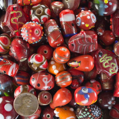 Red Dotted Lampwork Glass Beads