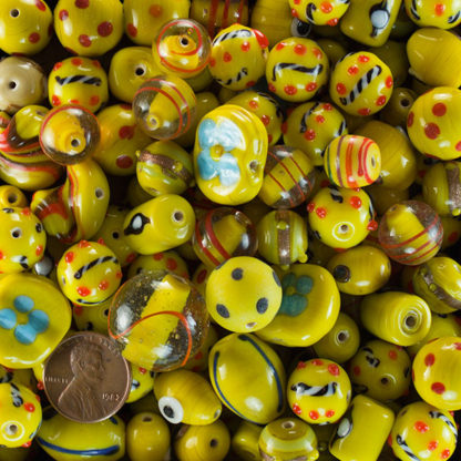 YELLOW Dotted Lampwork Glass Beads