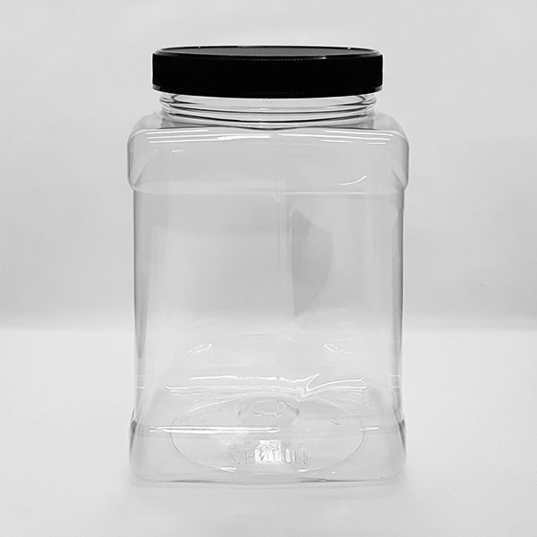 Plastic Storage Jar Square-Grip Clear PET 48oz
