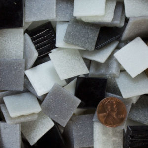 Black White Gray Assortment ab06 vitreous glass mosaic tiles by Hakatai are sold by the pound (approximately 145+ loose pieces) for use in mosaic art.
