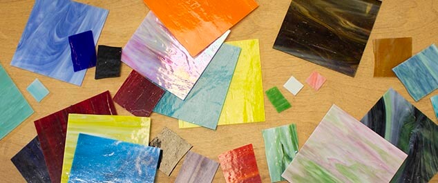Assorted sheets of Stained glass for use in mosaic art.
