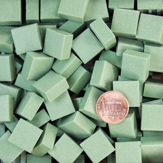 Sage-Green-PORC-T1542 Unglazed Porcelain Mosaic Tile CHUNKY 15mm are over 5/16 inch thick and sold loose in bags of 1/2 kg, which is approximately 130 to 150 pieces.These are fine porcelain with solid color throughout.