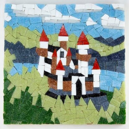 Castle mosaic by Joe Moorman. Made with Morjo Vitreous glass tiles.