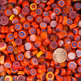 millefiori-glass-mud-turtle-mosaic-8mm-12mm-orange-mtm by Mud Turtle Mosaic is much more affordable than traditional Italian millefiori.
