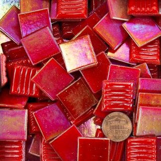 Primary Red Iridescent Glass Mosaic Tile 20mm Morjo
