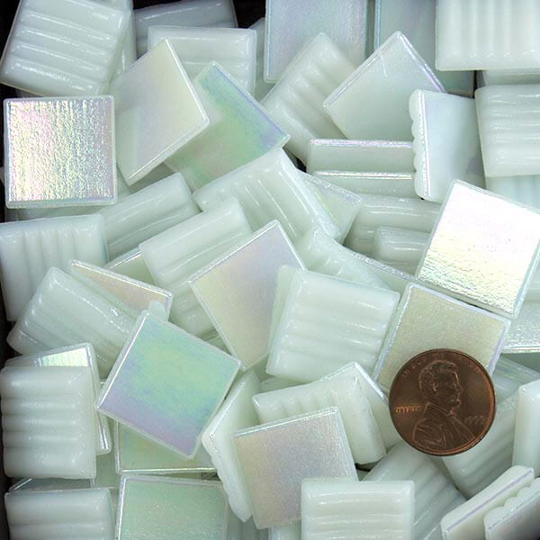 glass mosaic tile in iridescent white