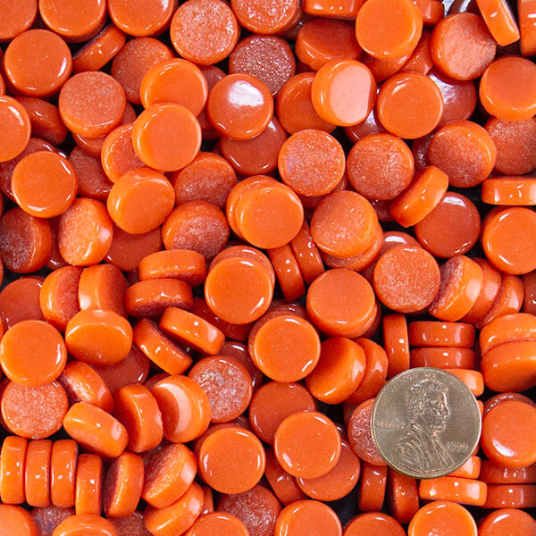 Fiery Orange Penny Round Glass Tile Thinny-Pennies™ 12mm