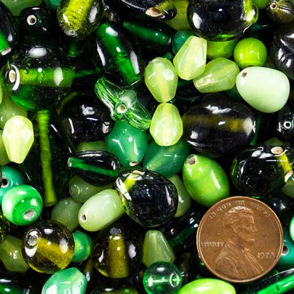Green Assortment Small Glass Beads 2oz (60+)