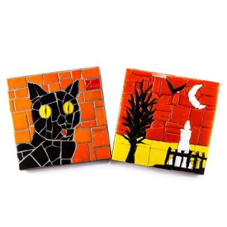 cat halloween mosaic coaster