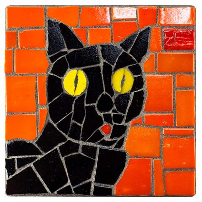 glass mosaic tile coaster cat halloween