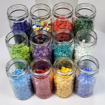 Mosaic Tile Studio Display Jars group photo with 8mm Morjo glass top view