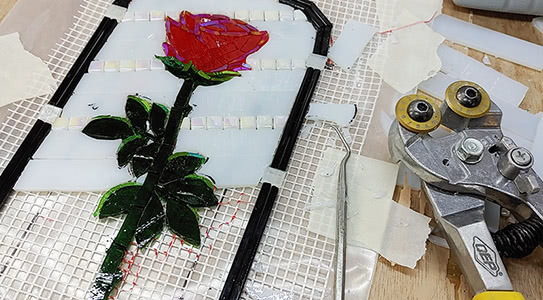 Stained Glass Rose Flower Mosaic Work-In-Progress