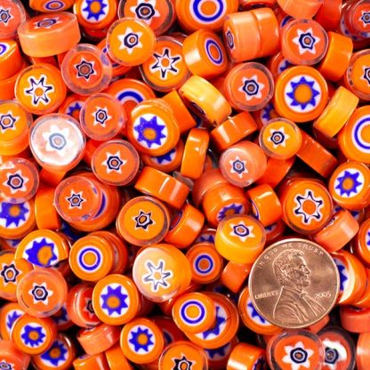 Orange Millefiori Mud-Turtle Mosaic 8mm-12mm