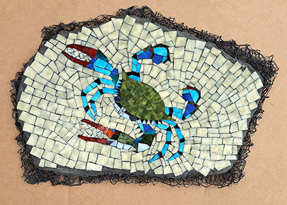 stained glass mosaic crab art