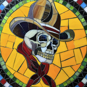 stained glass mosaic art cowboy skull