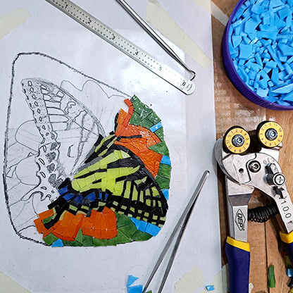 stained glass mosaic art butterfly wip