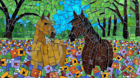 horses in wildflowers mosaic art